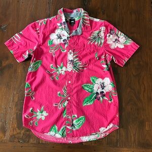 VANS Skater shirt mens Pink Tropical Floral Hawaiian Aloha shirt size small